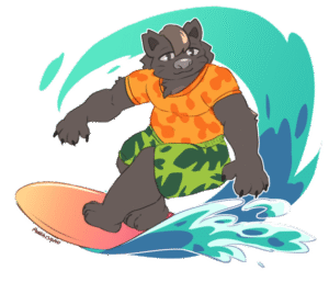 Boris the wombat catching waves